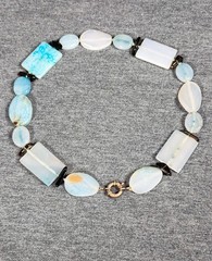 Vintage Aquamarine, Amazonite, & Smoky Quartz Gemstone Glass Chunky Necklace 16″