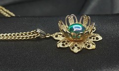 Vintage 1980s Brass Filigree Necklace Rich Gems Las Vegas Unsigned