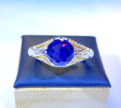Vintage Sterling Silver Gold Plated Vanna K White & Blue CZ Ring Size 10