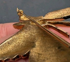 Large Vintage Unsigned Jomaz Gold Tone Enamel Rhinestone Butterfly Brooch ⚠️Read