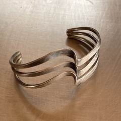 Sterling Silver Mid Century Modern Tri-Twist Cuff Bracelet