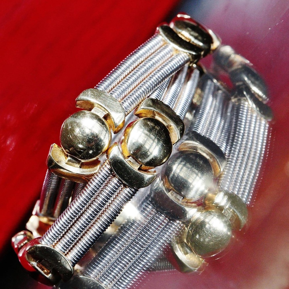 14k multi tone gold bracelet heavy 6.25″ fancy cable link vintage handmade 18.4g