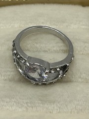 Vintage Style Silver Tone Rhinestone Swirl Ring Size 6.5 Costume Jewelry Elegant