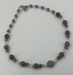 Natural Stone Necklace Green Purple Crystals Choker 17 Inch