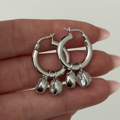 Milor Italy 925 Sterling Silver Clear CZ Bezel Set Dangle Hoop Earrings Sparkly