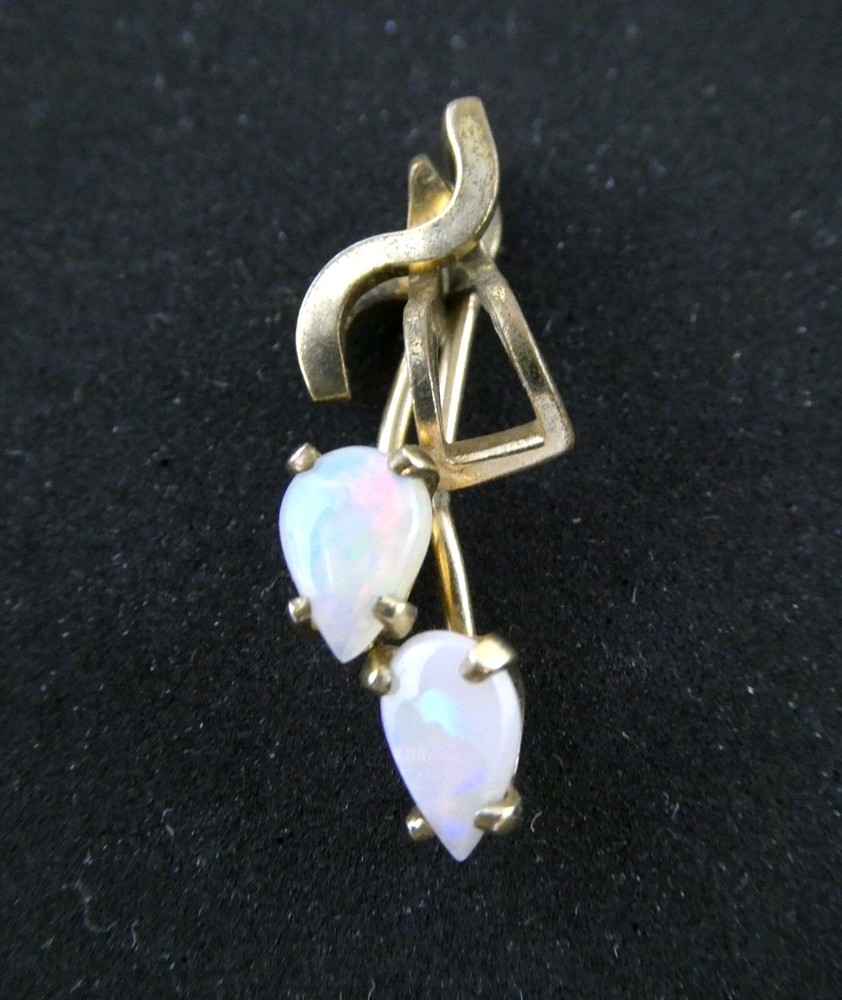 DEC Designer 1/20th 14k Yellow Gold Fill Double White Opal Pendant .9g .75 Inch