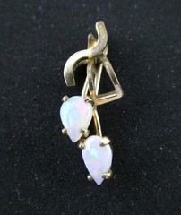 DEC Designer 1/20th 14k Yellow Gold Fill Double White Opal Pendant .9g .75 Inch