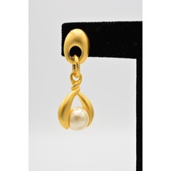 Vintage Dangle Pearl Drop Earrings Brushed Gold Matte Door Knockers 1980s BinAR