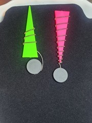 Vintage Retro 80s Geometric Cone Earrings Neon Green Pink Black Wire 3.5 Inches