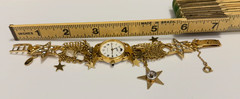 VINTAGE KIRK’S FOLLY CELESTIAL MOON STARS CHARM BRACELET WATCH COMPASS HOURGLASS