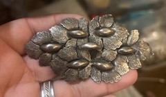 Vintage Antique Silver Tone Leaf Pattern C Clasp Closure Pin Brooch