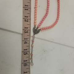 Vintage Mid-century 3 Strand Pink Beaded Necklace Hook Japan Multi-Strand Choker