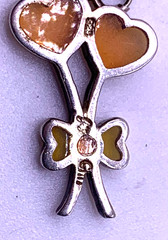 Vtg. Sterling Silver Glass pendant hearts with bows orange yellow pendant signed