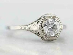 Vintage Art Deco 1Ct Round Lab Created Diamond 14K White Gold FN Engagement Ring