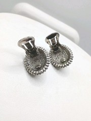 Vintage Silver Tone Filigree Hinged Bracelet Clip Earrings Brooch Set