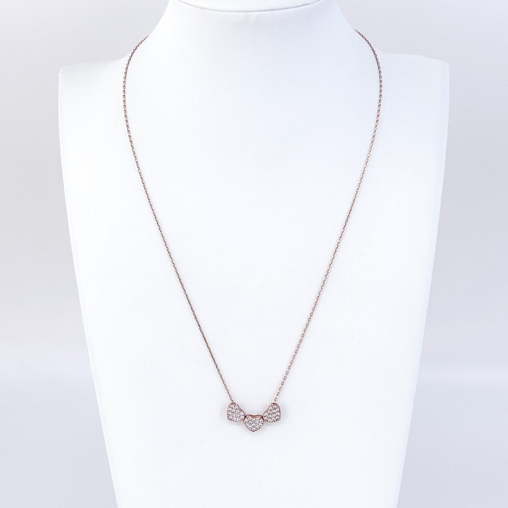 Vintage Sterling Silver Rose Gold-Tone Triple Heart Cubic Zirconia Necklace 18″