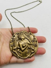 Vintage Style Art Nouveau Fairy Goddess Enchanted Forest Medallion Necklace 18in