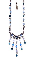 VINTAGE🇺🇸1928 FLOWER SAPPHIRE BRILLIANCE BLUE AUSTRIAN CRYST SLVR NECKLACE✨VTG