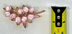 Verified Juliana D&E Brooch Pin Pink Stripe Givre Glass Rhinestone Floral 1960s
