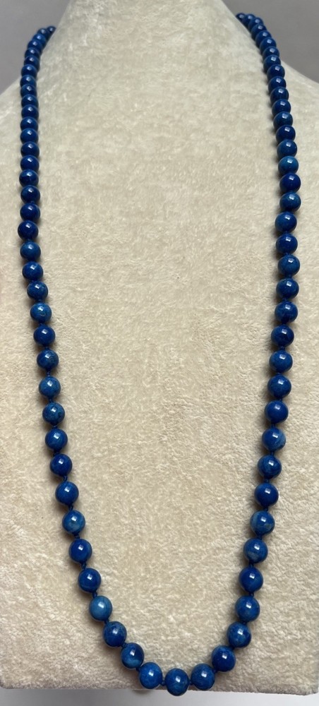 Vintage Blue Apatite Bead Necklace No Clasp Knotted 31”