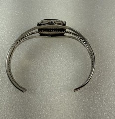 Vintage Sterling Silver Dark Grey Stone Cuff Bracelet