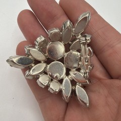 Vintage Baby Blue Moon‑Glow Brooch | Silver‑Tone Retro Mid‑Century