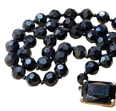 Vintage Castlecliff Black Crystal Glass French Jet Necklace Choker