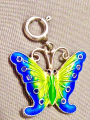 Vintage Sterling SIGNED SU YELLOW GREEN BLUE WHITE ENAMEL BUTTERFLY CHARM