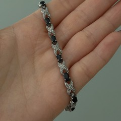 Vintage 925 Sterling Silver Genuine Sapphire & Diamond XO Tennis Bracelet 7″