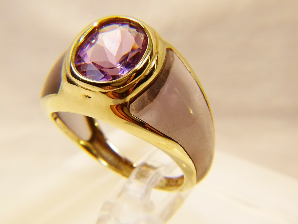 Unique Vintage 10 K Gold Amethyst Transparent Sides Mid Century Sz 8 Dinner Ring