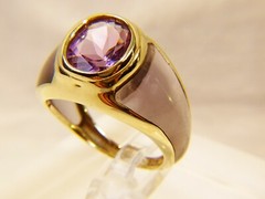 Unique Vintage 10 K Gold Amethyst Transparent Sides Mid Century Sz 8 Dinner Ring