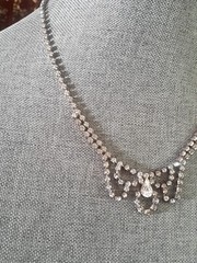 Prong set Clear Rhinestone Scalloped Style Necklace. Glamorous. Wedding 17 In.