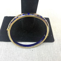 Vintage Cloisonne Bangle Bracelet Blue, Gold, Green, and Red Floral print