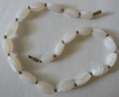 Vintage Translucent Polished White Onyx Oblong Irregular Beads Necklace 17″