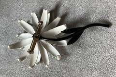 Vintage Enameled Metal Black/ White Flower Brooch 3.5 X 2 Inches