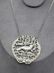 Vintage Bird Floral Pendant Silver Tone Filigree Open-Work Design 18″ Chain