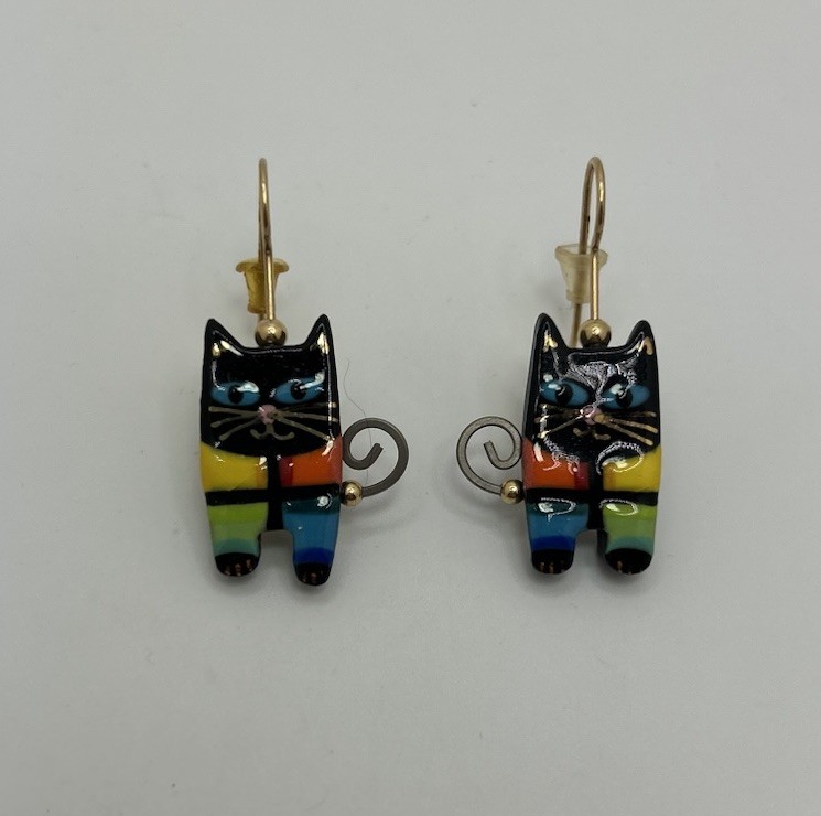 Vintage Southwestern Style Cat Earrings Multi Colored Jewelry
