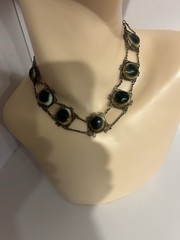 Victorian Silver Filigree Opercullum/Shiva Shell 15 3/4″ Choker Necklace #9107