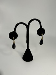 Vintage Victorian Gold Tone Black Teardrop Dangle Pierced Earrings