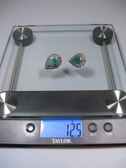 Vintage/Antique Sterling and Marcasite Earrings Green Stone