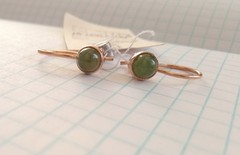 Vintage Beautiful Earrings Nephrite Stone Gilt Sterling Silver 925 Women Jewelry