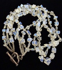 Vintage Opalite Iridescent Glass Stone Bead Multi-Strand Toggle Necklace 17″