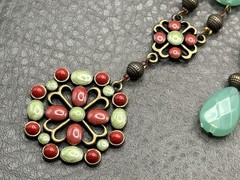 Avon Vintage Green Faux Jade Enamel Pendant Necklace Dangle Earrings Set
