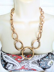 Gorgeous BRONZE MILOR ITALY Rose Gold Circle Link Statement Necklace