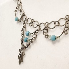 Y2K Edwardian Revival Choker Blue Cat’s Eye Beads – Vintage Regencycore Necklace