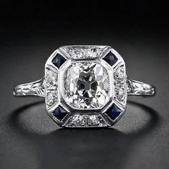 2.5Ct Art Deco Style Lab Created Diamond Sapphire Wedding 14K White Gold FN Ring