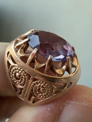 Vintage USSR 14K 583 Gold Alexandrite Ring Soviet Russian Jewelry