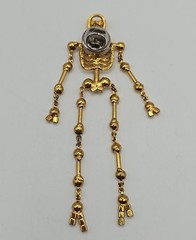 Gold Tone & Crystal Rhinestone Articulated Skeleton Brooch Pin – 3.5 Inches Long