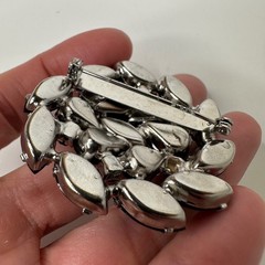 Vintage Jet Black Rhinestone Brooch Silver Tone Marquise Statement Pin
