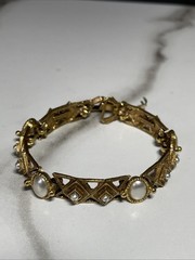 Vintage Signed Florenza Gold Tone Faux Pearl 5 Link Panels JM-77
